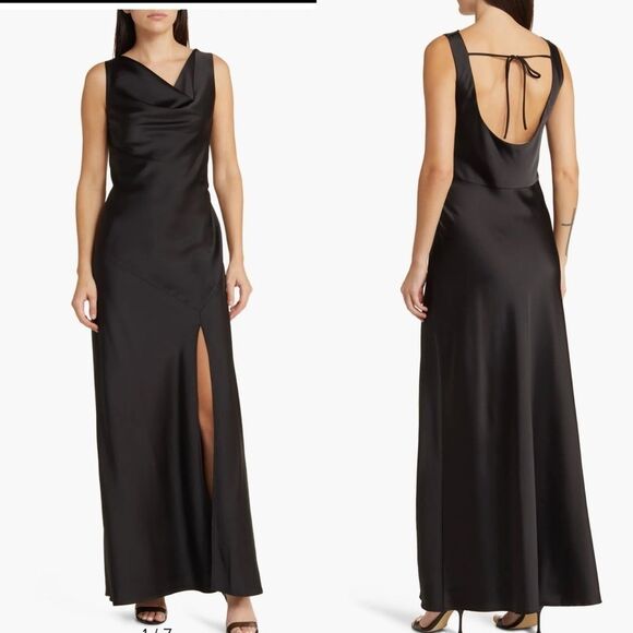 WAYF Lea Cowl Neck Satin Gown - Picture 1 of 8